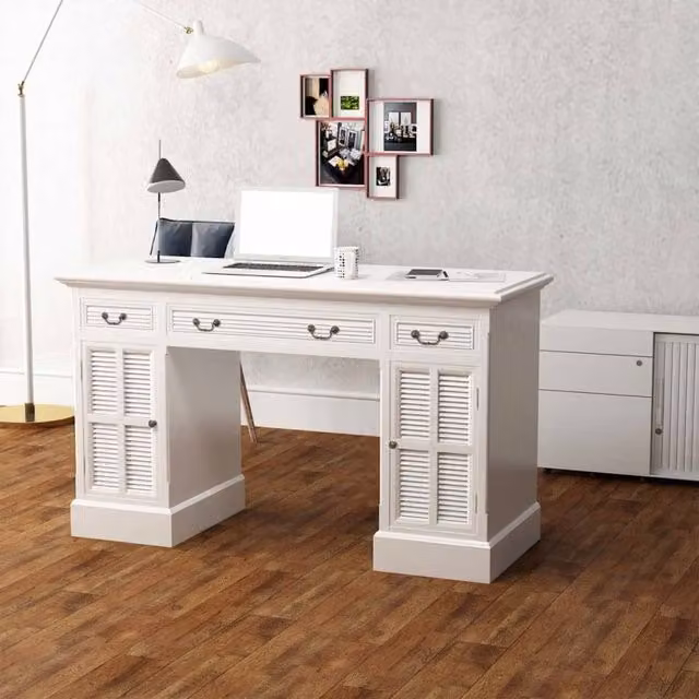 Berkfield Home Double Pedestal Desk in White, W/D/H: 140 x 48 x 80 cm – 1