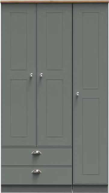 2 U Albert Ready Assembled Triple Wardrobe with 2 Drawers in Pale Green