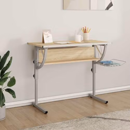 vidaXL Height Adjustable Craft Writing Desk in Sonoma Oak and Grey, W/D/H: 110 x 53 x 58-87 cm – 2