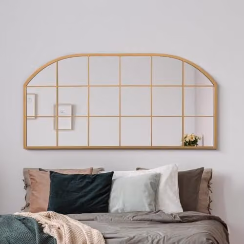MirrorOutlet Gold Metal Framed Arched Wall Mirror, H 174 cm x W 85 cm