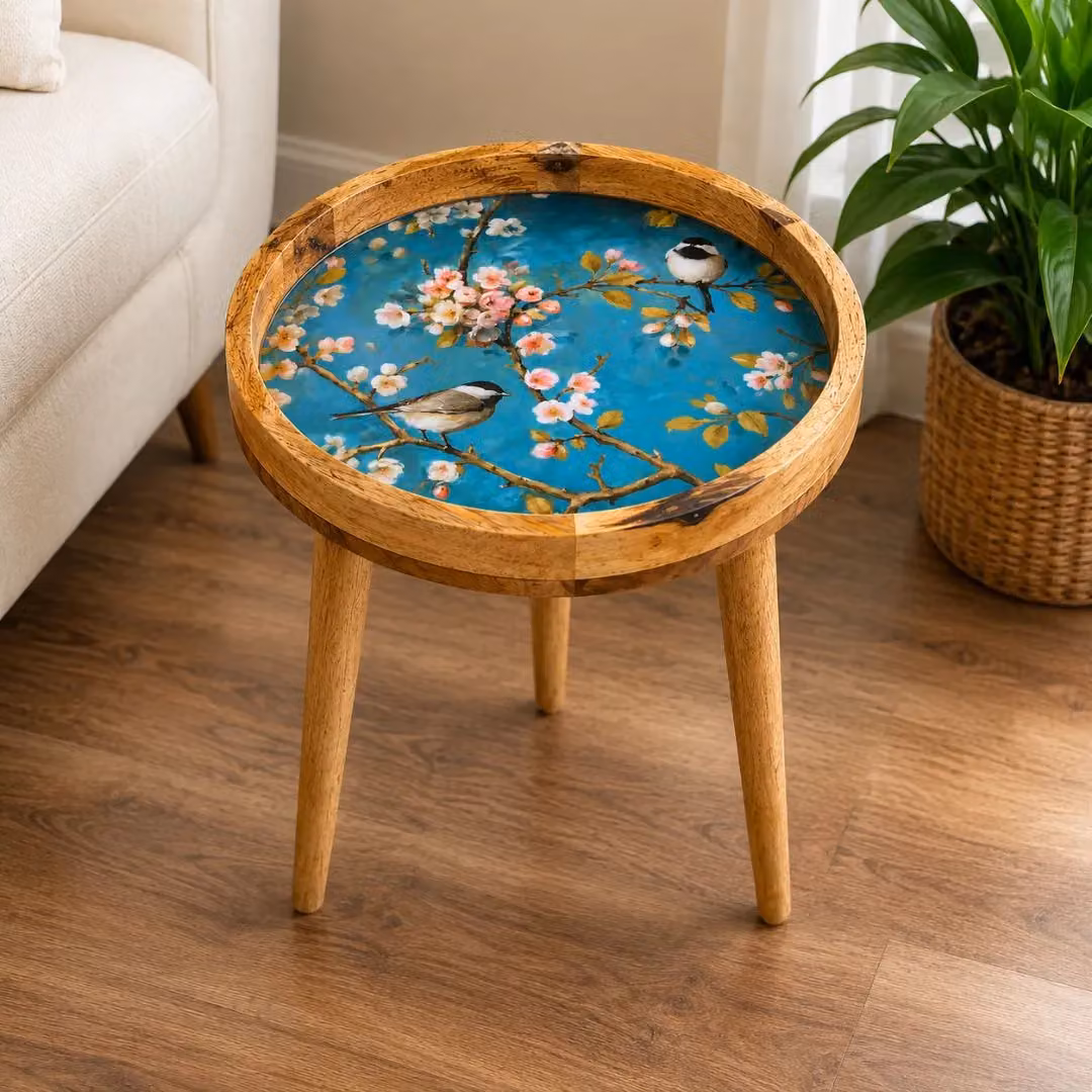 Hartsmede Florence Handmade Mango Wood Side Table in Blue, W/D/H: 36 x 36 x 47 cm – 5