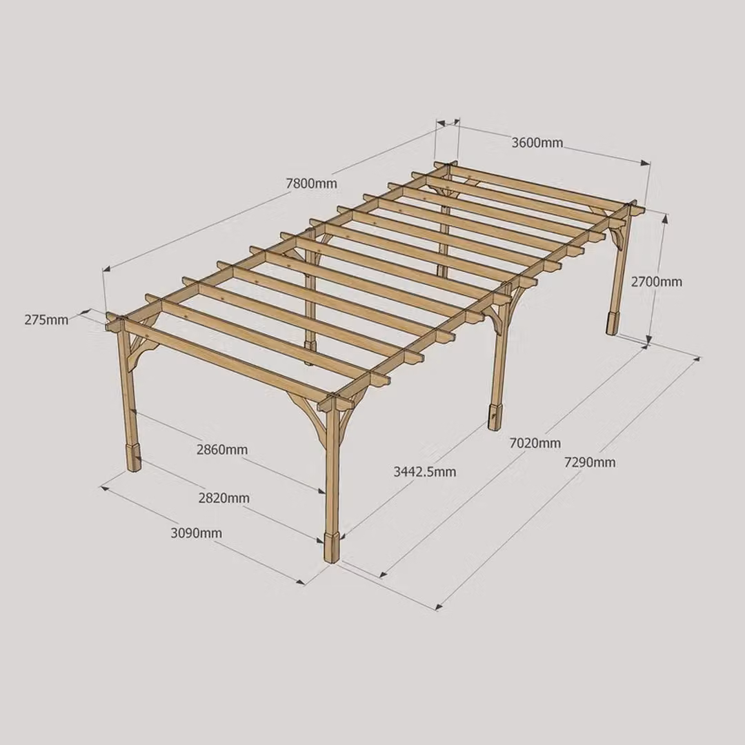 Rutland County Garden Furniture Ltd Premium 6 Post Wood Pergola in Rustic Brown and Light Green, W: 780 cm, D: 360 cm, H: 270 cm – 4