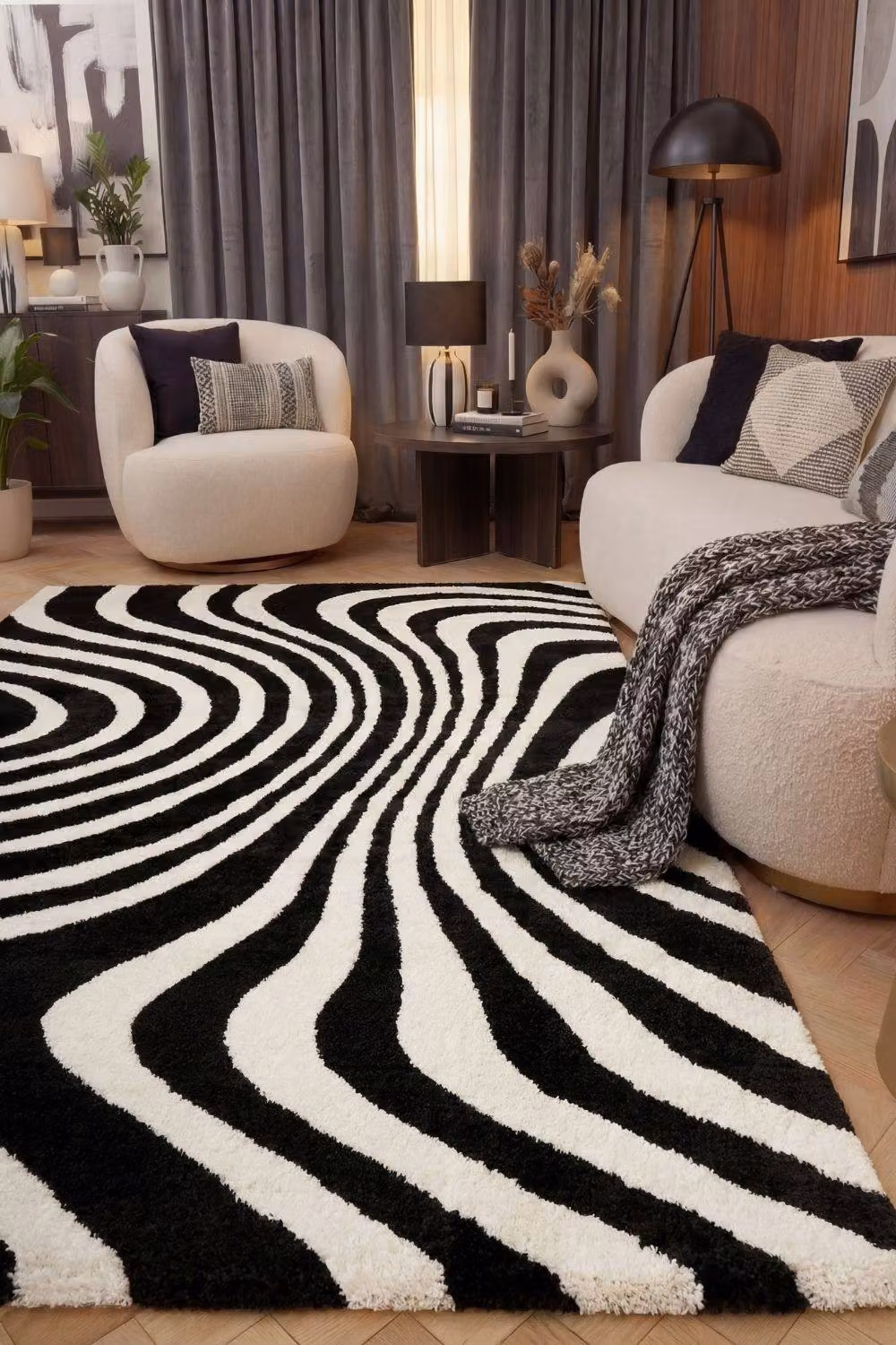 THE RUGS Joli Striped Soft and Dense Pile Rectangular Rug in Black, W: 120 cm, D: 170 cm – 4