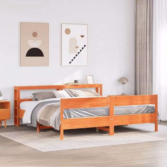 Berkfield Home Super King Solid Wood Pine Bed Frame in Wax Brown, W/D/H: 180 x 200 cm – 1