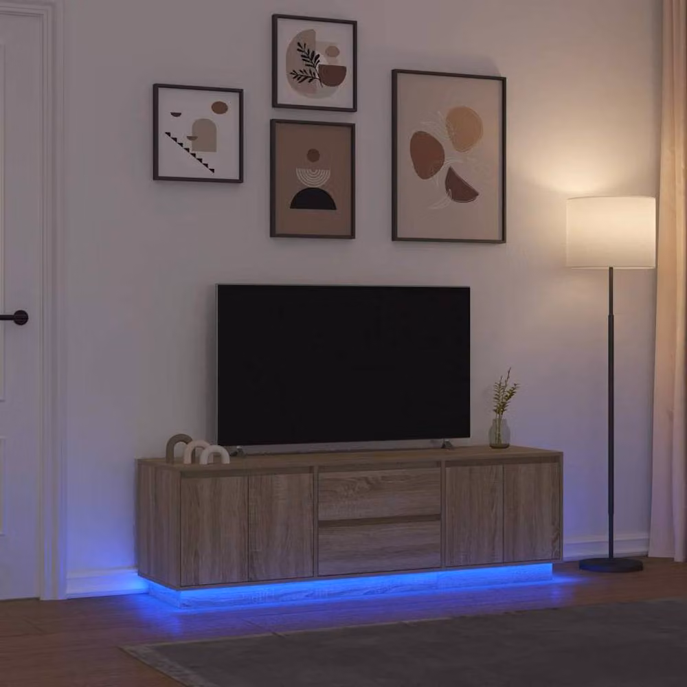 Berkfield Home Modern Sonoma Oak TV Cabinet with Integrated LED Lights in Brown, W: 160.5 cm, D: 41 cm, H: 50 cm – 2