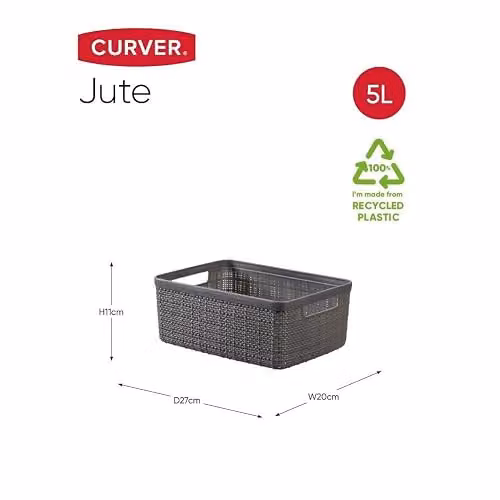 Curver Jute Open Weave Plastic Storage Basket in Grey, 4.5 l – 2