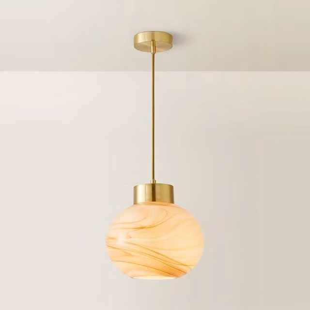 ValueLights Sookie Alabaster Marble Effect Pendant Ceiling Light with LED Bulb in Gold and White