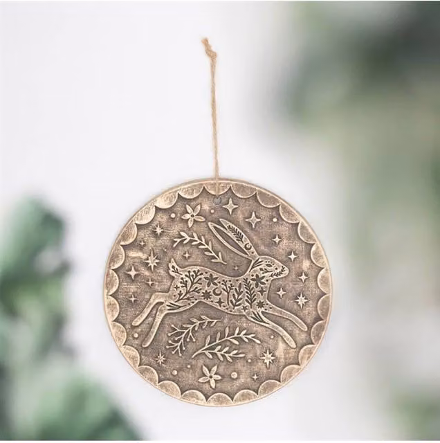 KDMD Bronze Effect Leaping Hare Ceramic Terracotta Wall Art Plaque