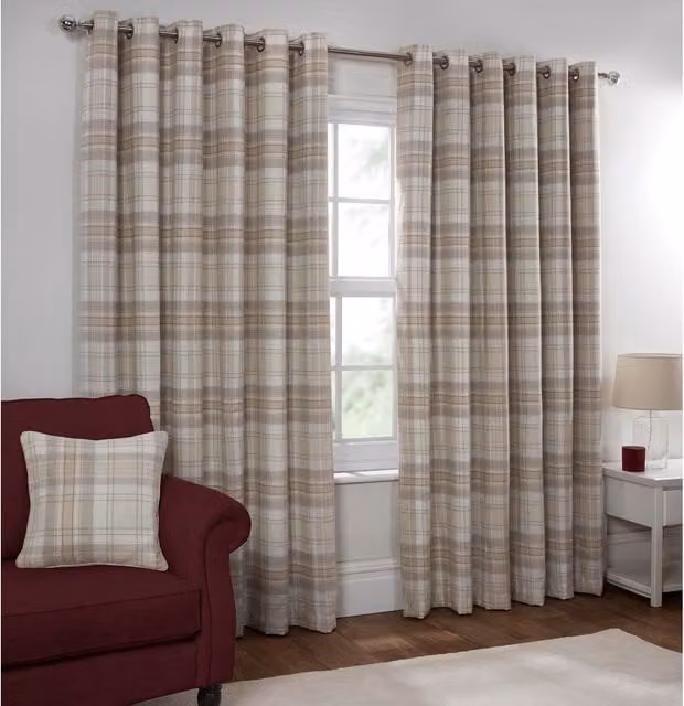 Divante Checked Blackout Fabric Panel Curtains in Black and Beige, H: 183 cm
