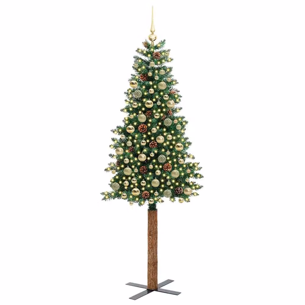 Berkfield Home Slim Green Christmas Tree, Height: 210 cm, PVC and Solid Pine Wood – 3