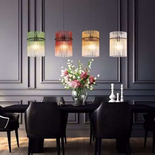 Netlighting Gorley Bar Pendant Light with Multicolour Glass Shades and Black Metal, H 140 cm – 4
