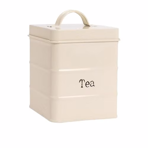 Harbour Housewares Metal Tea Storage Canister with Airtight Lid in Beige/White – 1