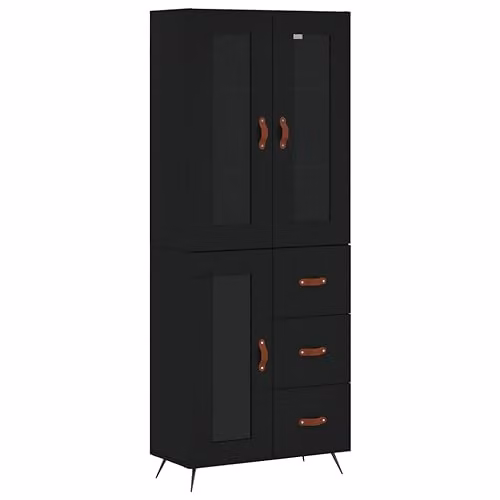 vidaXL Modern Black Highboard in Engineered Wood, W/D/H: 69.5 x 34 x 180 cm – 1