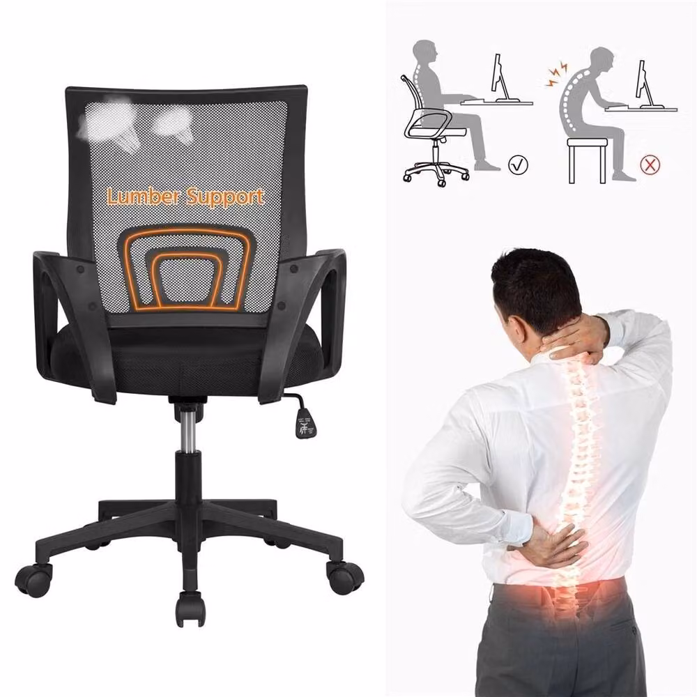 FLAVORA Black Fabric Task Chair for Home Office with Armrests – 3