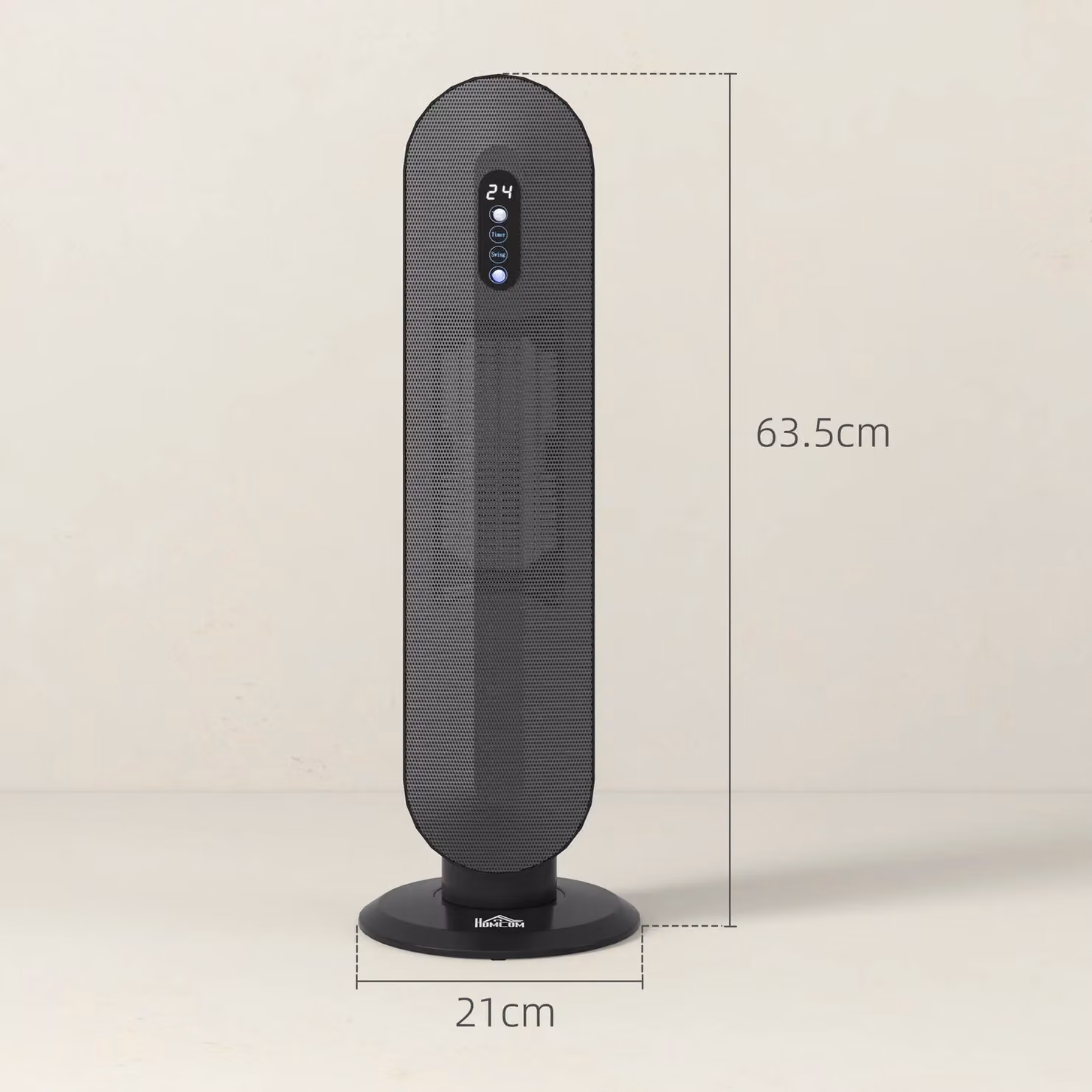 HOMCOM Black Ceramic Tower Fan Heater with 45 Degree Oscillation and Thermostat – 3