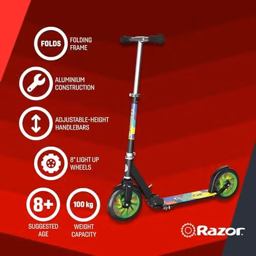 Razor Foldable Metal Kick Scooter with Height Adjustable Handlebars and Brake, Green/Multicolour – 2