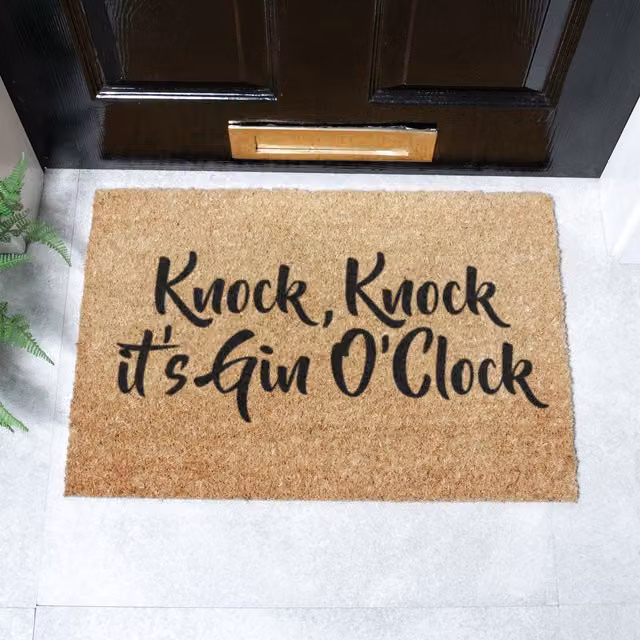 Artsy Mats Gin O'Clock Brown Coir and Rubber Non-Slip Weatherproof Doormat