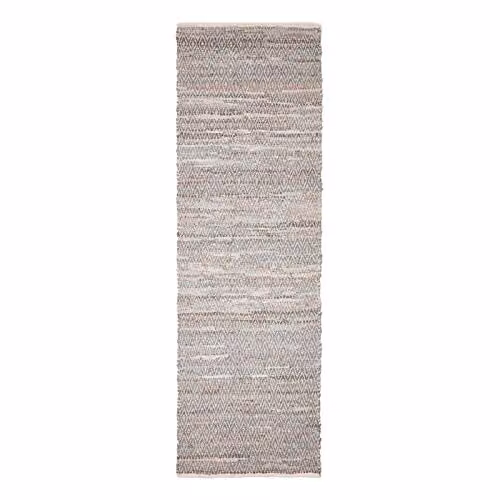 Homescapes Grey and Brown Handwoven Real Leather Hall Runner with Diamond Pattern, W: 66 cm, L: 200 cm – 2
