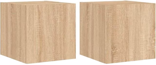 Berkfield Home Set of 2 Wall Mounted TV Cabinets with Integrated LED Lighting in Sonoma Oak Beige, W/D/H: 30.5 x 35 x 30.5 cm