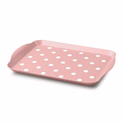 Zeal Melamine Dotted Rectangular Food Serving Tray with Handles, Pink, W: 30 cm, D: 21 cm