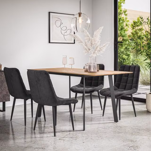 More4Homes Haydon Extending Oak Effect Dining Table Set with 6 Black Nova Velvet Chairs