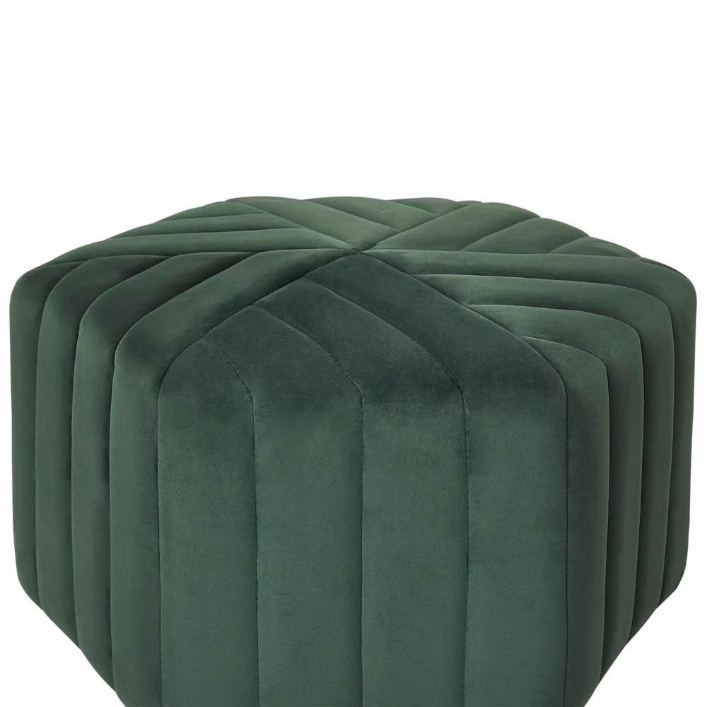 Wyld and Coco Ottman Glamour Hexagonal Green Velvet Pouffe W: 53 cm, D: 48 cm, H: 29 cm – 4