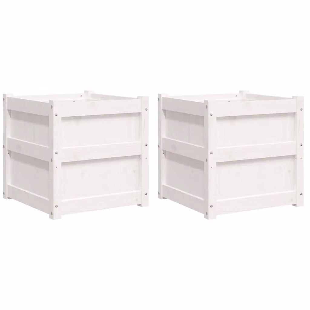 Berkfield Home Garden White Solid Wood Pine Planter Tub, 2 Pack – 2