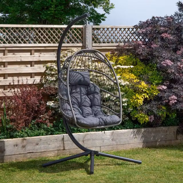 Samuel Alexander Grey Hanging Egg Chair with Stand, Waterproof Cover and Cushions