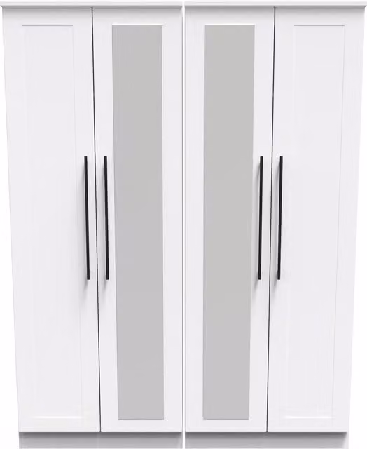 2 U Howard Tall 4 Door Wardrobe with 2 Centre Mirrors in White