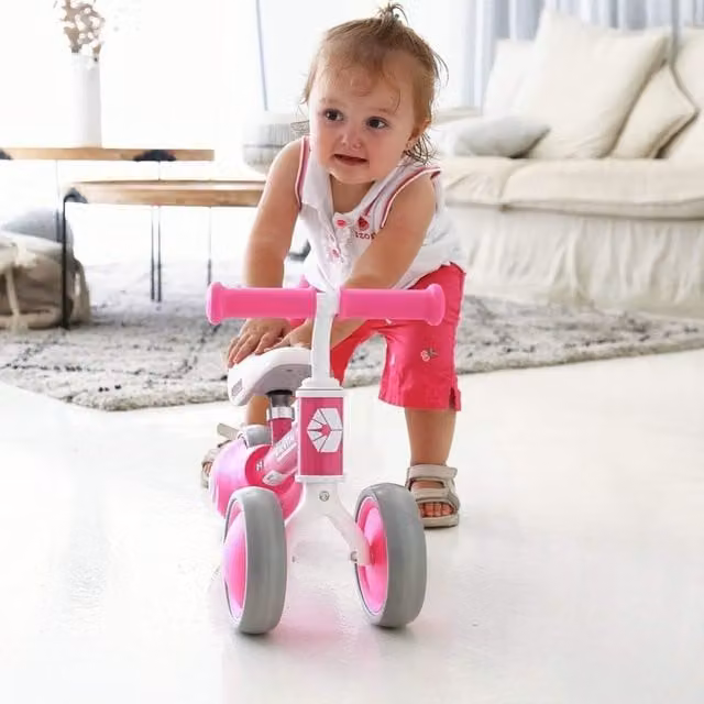 AyeKu Baby Toddler Balance Bike with Adjustable Seat and Silent EVA Foam Wheels, Rose Red