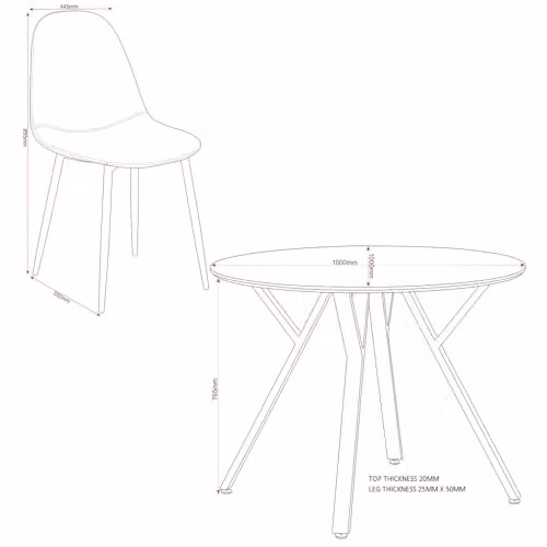 Seconique Athens Round Dining Set with 4 Chairs in Concrete Effect Grey and Black – 4
