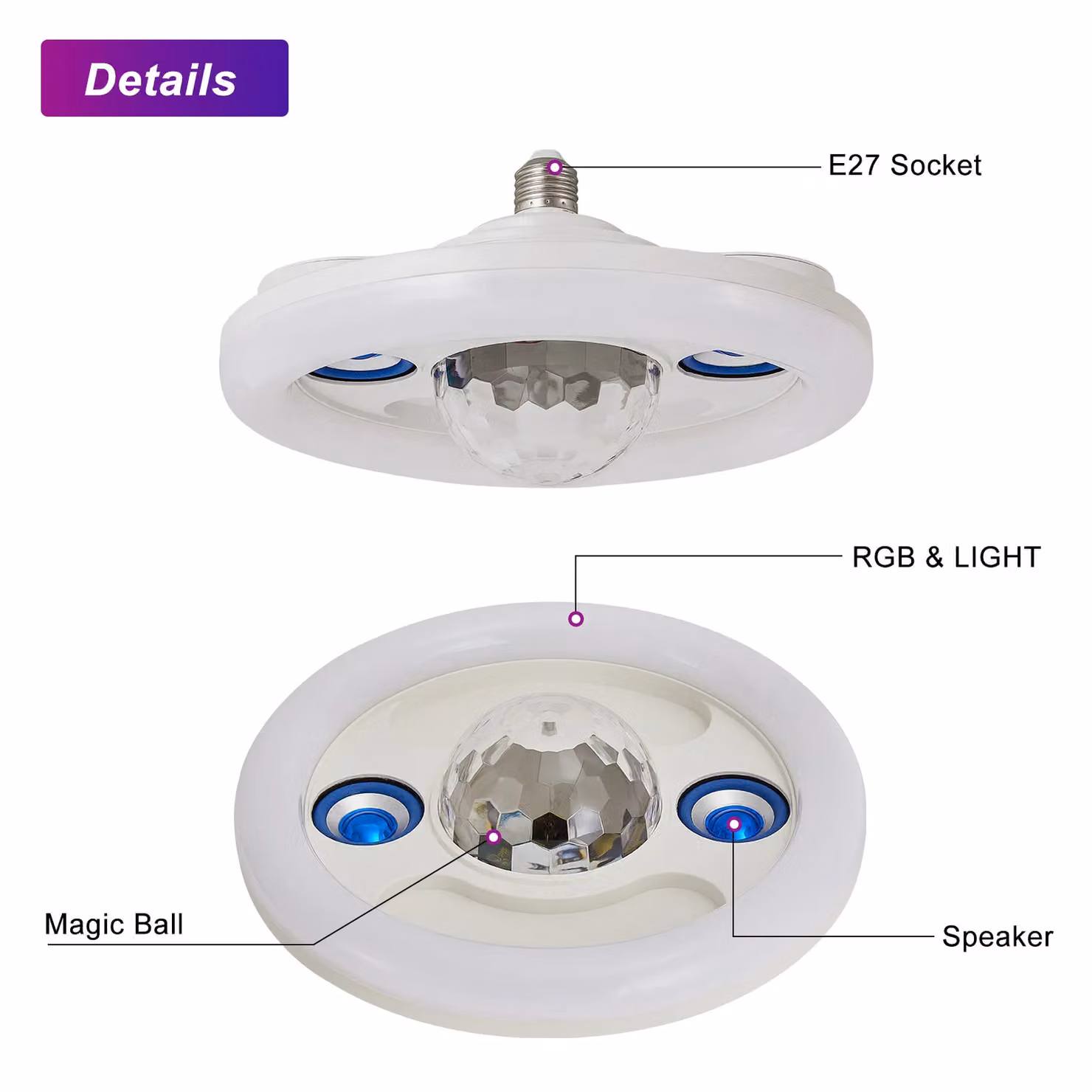 Harper Living RGBW E27 LED Light Bulb with Bluetooth Speaker, 30W 2400LM Dimmable Colour Changing Bulb with Remote Control in White and Multicolour – 5
