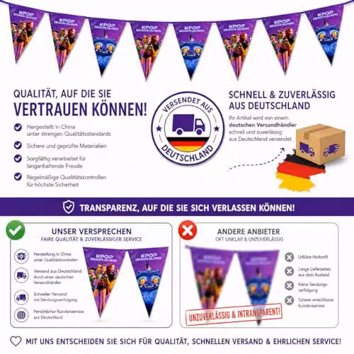 Procos K-pop Demon Hunters Purple Paper Bunting Garland for Children's Birthday Parties, Length: 230 cm – 7