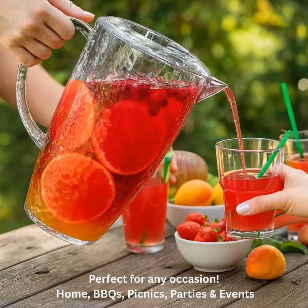 Volila 2L Plastic Cocktail Pitcher Jug with Lid, 2 Pack, Transparent – 4
