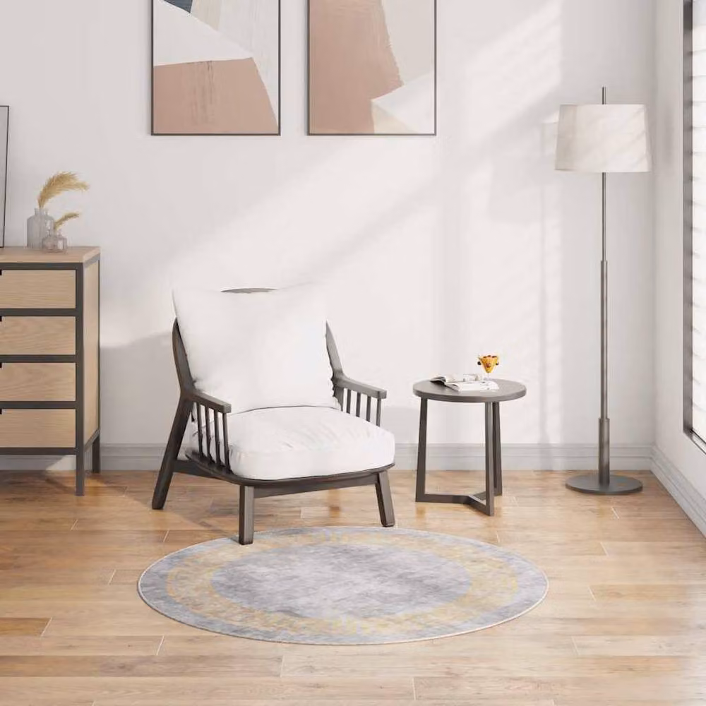 Berkfield Home Grey Geometric Round Washable Anti Slip Rug, Diameter: 120 cm