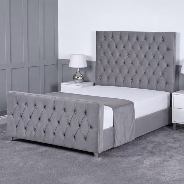Living Comfort Bedz Vertex Grey Velvet Upholstered Gas Lift Storage Single Bed with 48 Inch Headboard W/D/H: 90 x 200 cm