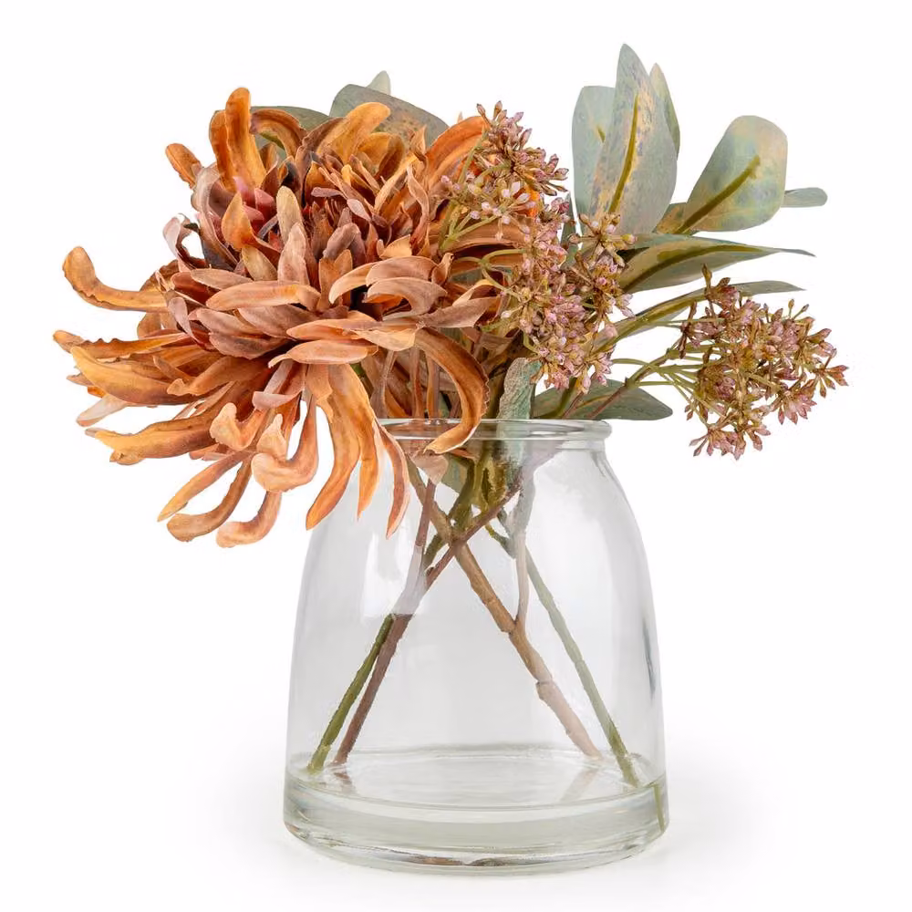 Madison & Mayfair Chrysanthemum Autumnal Floral Arrangement in an Orange Glass Vase, Height: 26 cm – 2