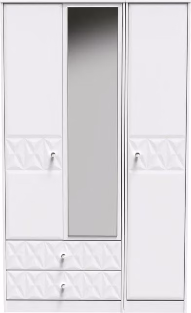 Ready Assembled 2 U Memphis Triple Mirror Wardrobe with 2 Drawers in White