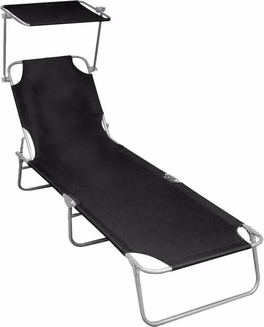 Berkfield Home Folding Sun Lounger with Canopy in Black Powder Coated Aluminium