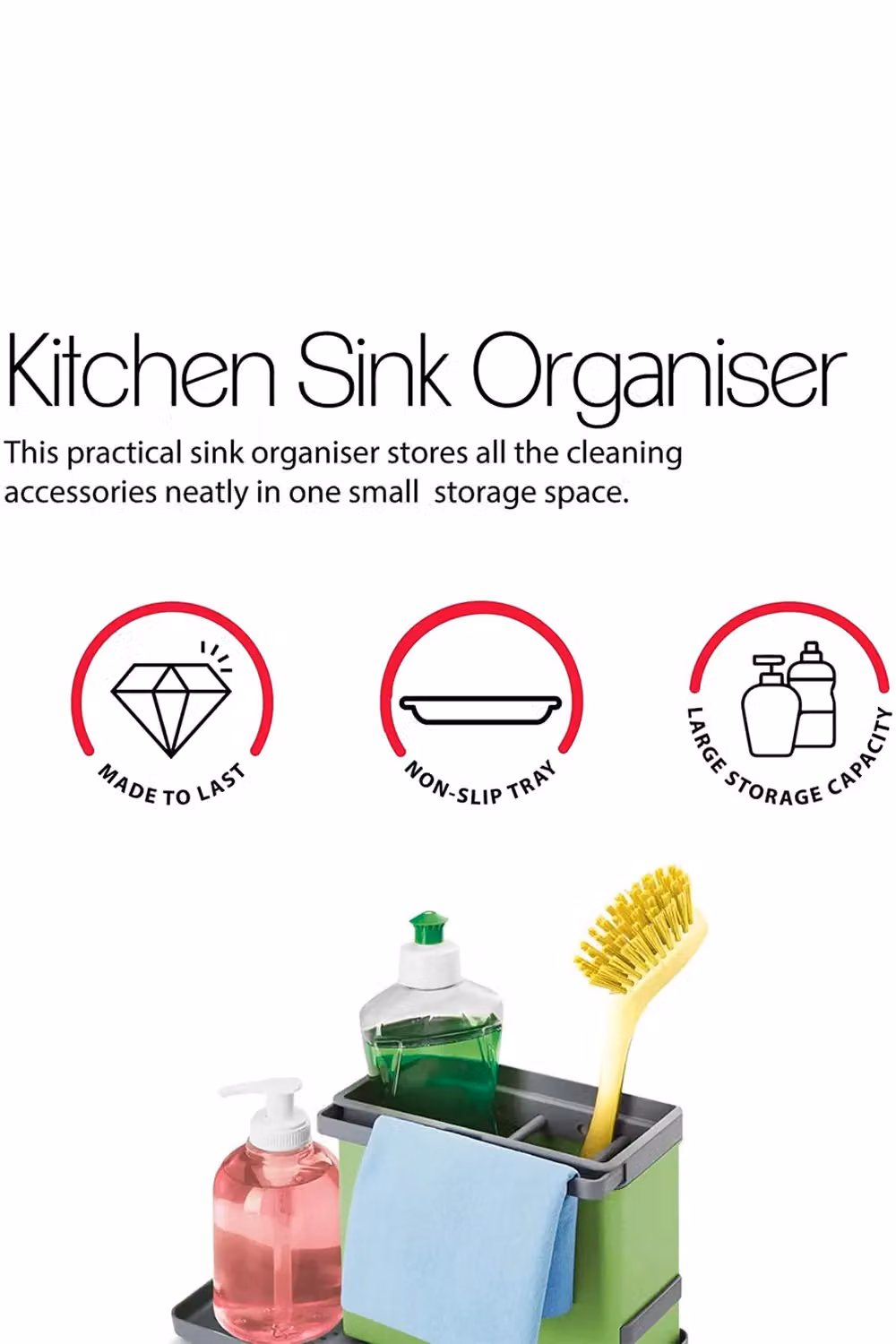 Metaltex Tidy-Tex Freestanding Kitchen Sink Organiser in Green and Grey – 3