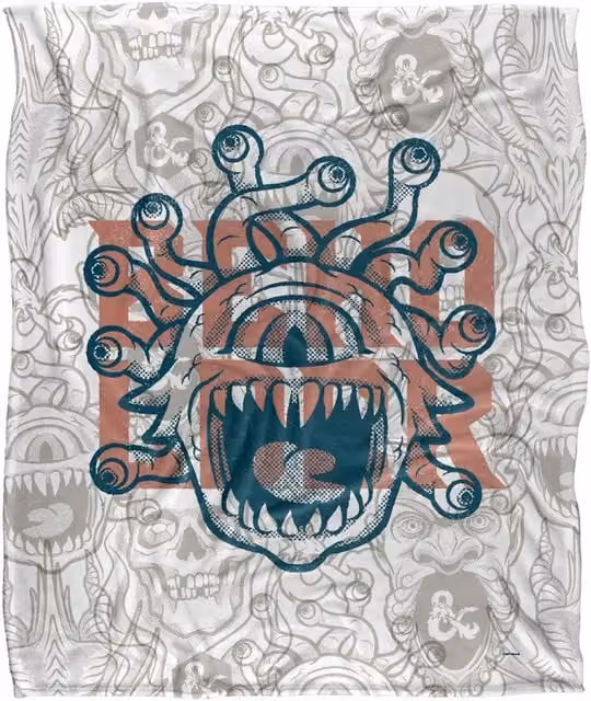 Hasbro Dungeons & Dragons Retro Beholder Blanket, White and Multicolour, W: 152 cm, D: 127 cm
