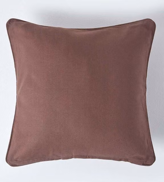 Homescapes Plain Cotton Square Cushion Cover in Brown, W/D/H: 60 x 60 x 0 cm