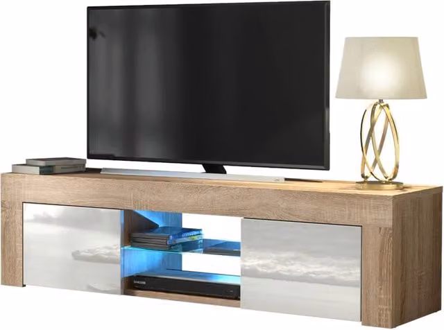 Mex Furniture Pawnora TV Stand Cabinet in Oak Matt and White High Gloss