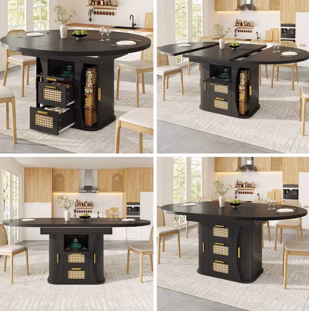 STILVORA Extendable Dining Table with Storage Drawers in Black – 7