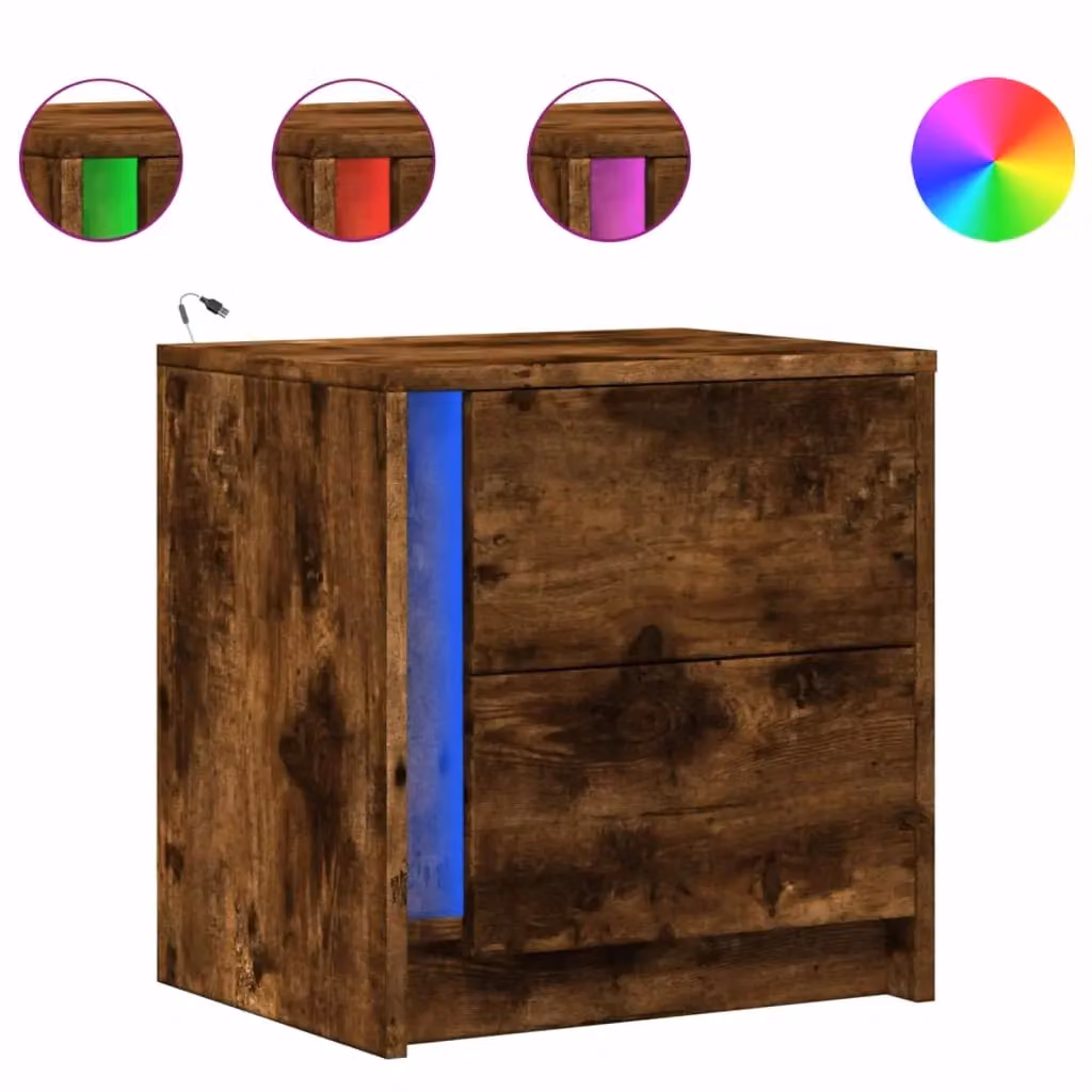 Berkfield Home Set of 2 Smoked Oak Bedside Cabinets with Integrated LED Lighting in Brown – 2