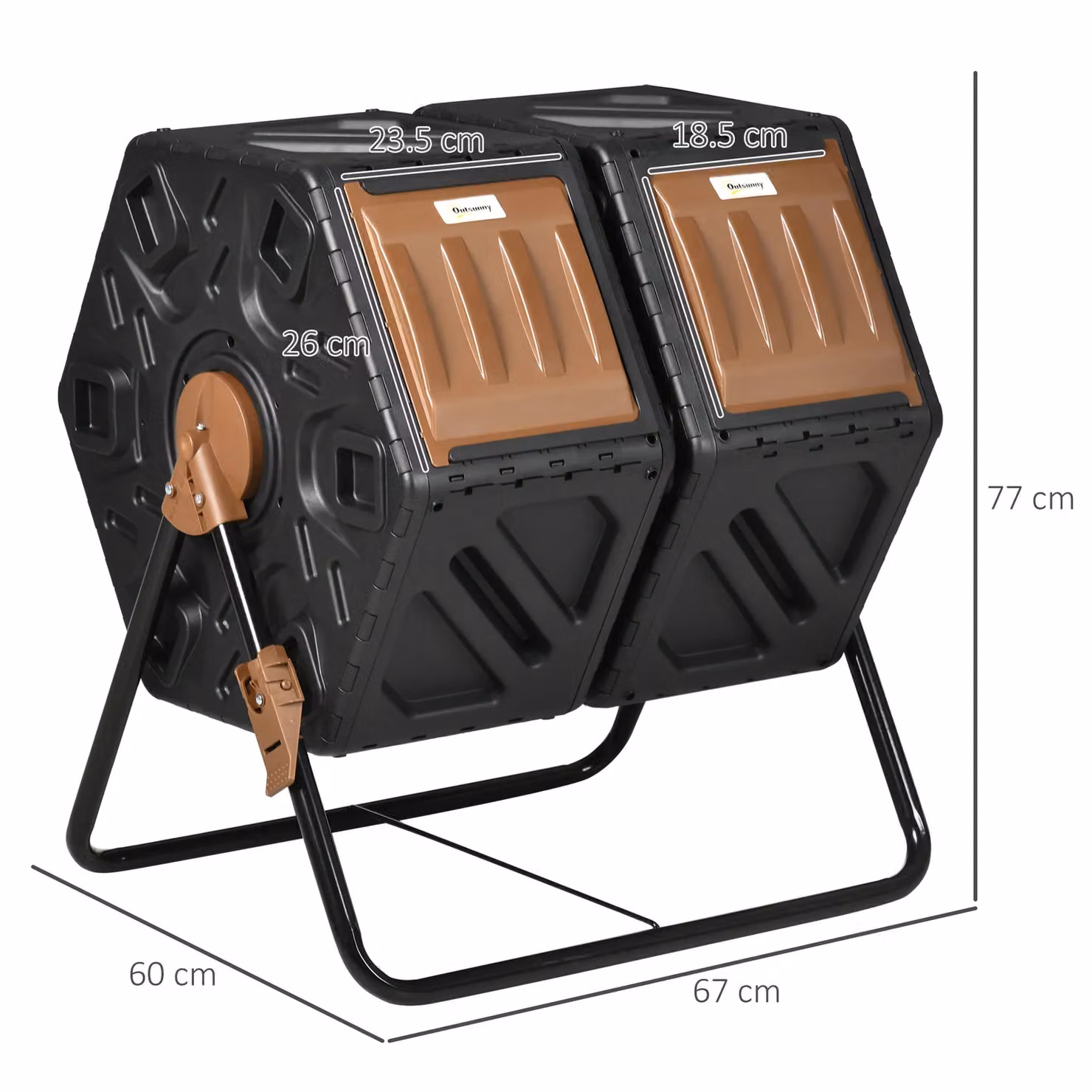 OUTSUNNY 130L Dual Chamber Rotating Compost Bin with Ventilation Holes, Dark Brown, W/D/H: 77 x 67 x 60 cm – 3