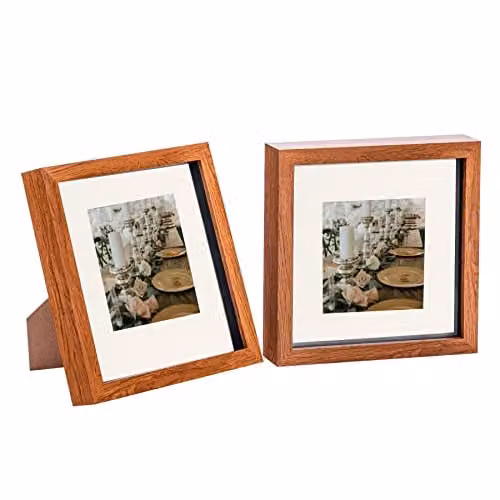 Nicola Spring 2 Piece Square 3D Shadow Box Photo Frame Set in Brown with White Mounts – 1