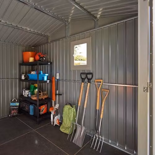 Rowlinson Brentvale Premium Apex Metal Shed in Grey with Double Doors and Foundation Kit – 2