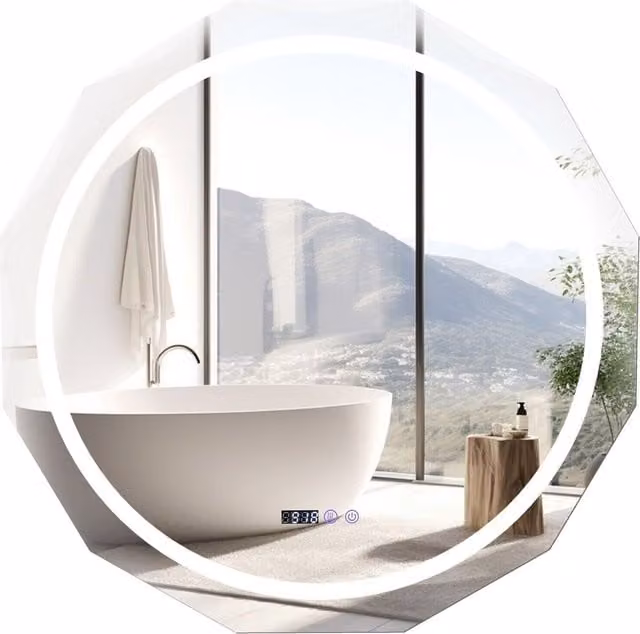 Costway Round Defog LED Wall Mount Bathroom Mirror in Silver
