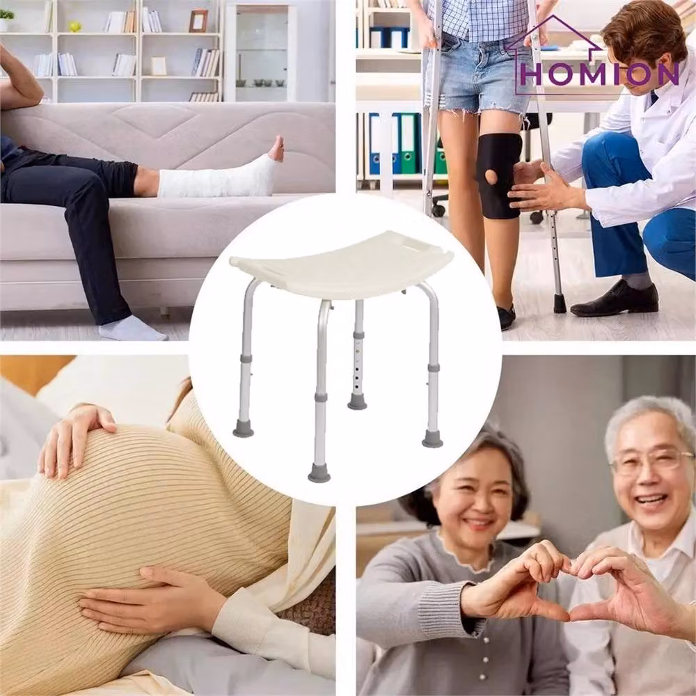 HOMION Adjustable Aluminum Shower Chair with Armrests in White – 3